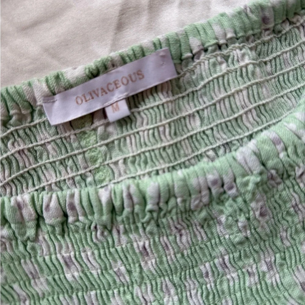 Olivaceous Green Smocked Tiered Blouse - Picture 2 of 3